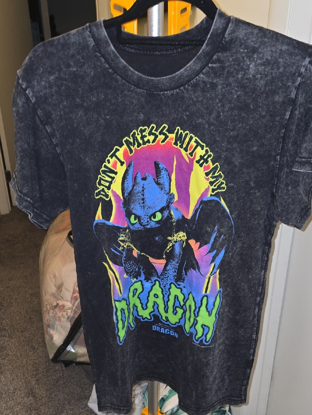 $5 - MUST BUNDLE NWOT Black Short-Sleeve Dragon Graphic Tee - Neon Dragon Design
